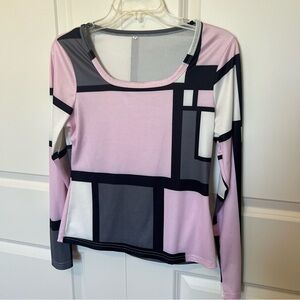 NWOT Y2K Geometric Pink and Gray Women's Top, super sleek, stretchy, soft